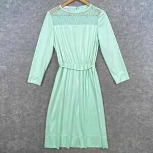 Kay Windsor Vintage 70s Mint Green Lace Long Sleeve Midi Dress Size 14 Secretary